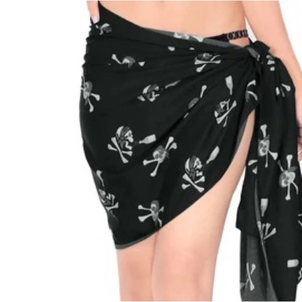 Skull and cross bones black extra long scarf or swim cover black & white